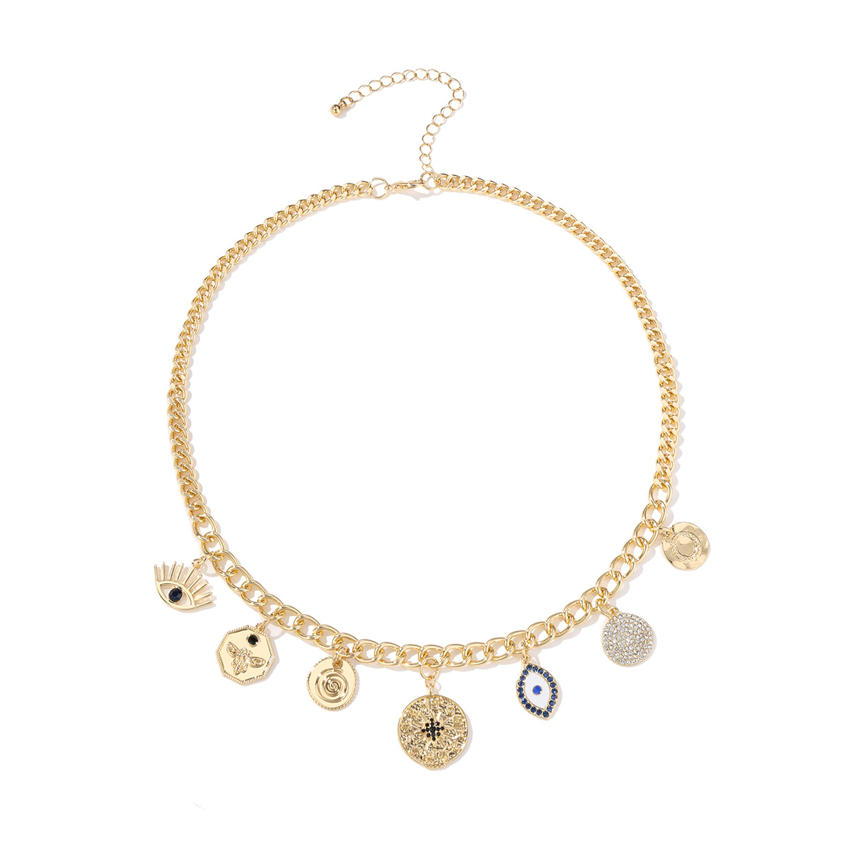 Kenjie Mysticism Coins Diamond-Encrusted Relief Small Pendant Bib Necklace Women's European And American Cross-Border Fashion Collar Application Scenario