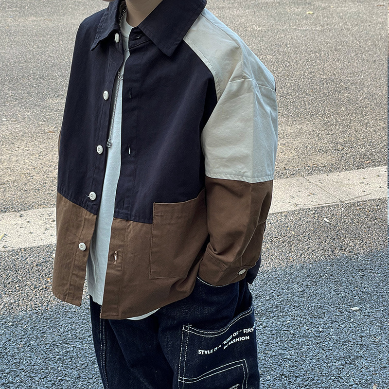 Boys' workwear style shirt jacket, new spring and autumn children's clothing, high street trend style children's long-sleeved two-color washed shirt, cool Specification image