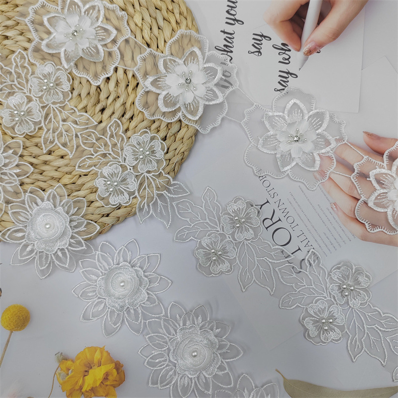 Factory direct sales of lace, handcrafted three-dimensional pearl mesh, embroidered lace, DIY accessories, clothing accessories Specification image