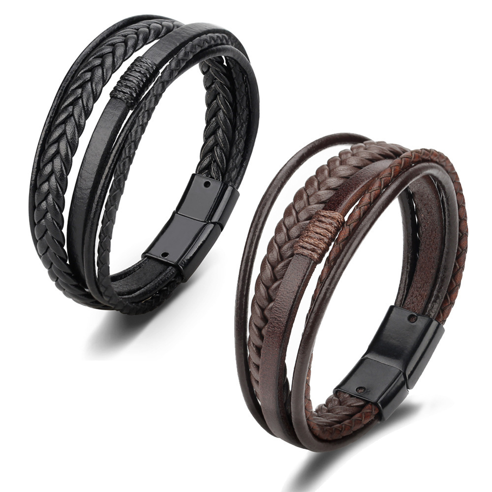 Cross-border best-selling original European and American jewelry, fashionable leather rope hand-woven bracelets, men's bangles, ethnic-style accessories details Picture