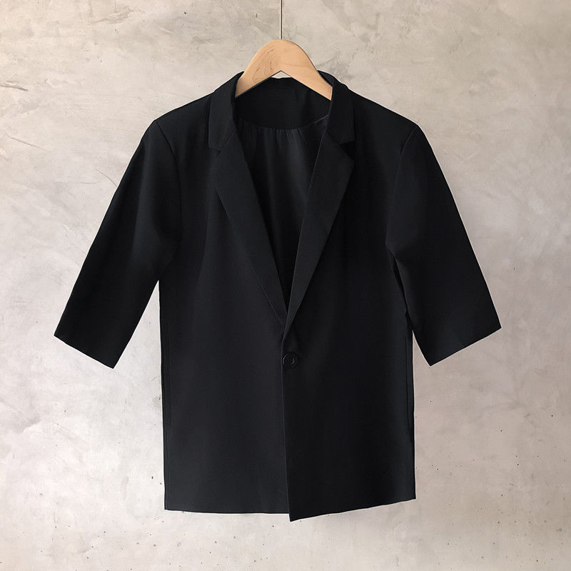 Summer short-sleeved small suit men's Hong Kong-style casual loose trendy coat, versatile, light mature style, cool and stylish half-sleeved suit trend