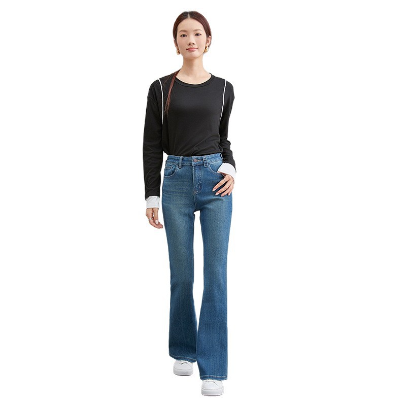 2025 nueva mujer jeans otoño han feng weira cintura alta simple slim corte estilo cómodo simple flare pantalones Item Picture