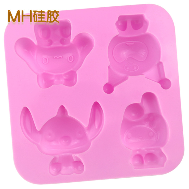 Minghao 4-Even Cartoon Combination Silicone Cake Mold Handmade Soap Mold Diy Baking Kulomi Yugui Dog Specification drawing