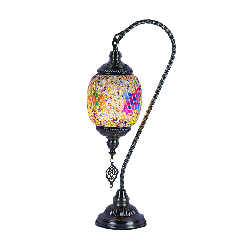 Bohemian table lamp, retro seven-color glass tabletop, bedroom, bedside, study, bar, Turkish handcrafted table lamp Item Picture