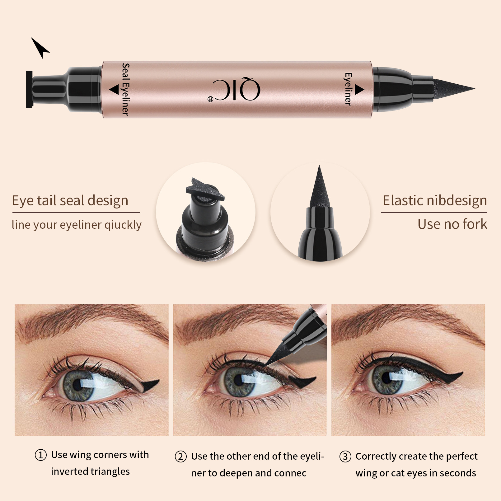 Qic Double Head Seal Eyeliner Sweat-Proof, Waterproof, Non-Smudging Triangle Seal Liquid Eyeliner Cross Border Makeup Specification drawing