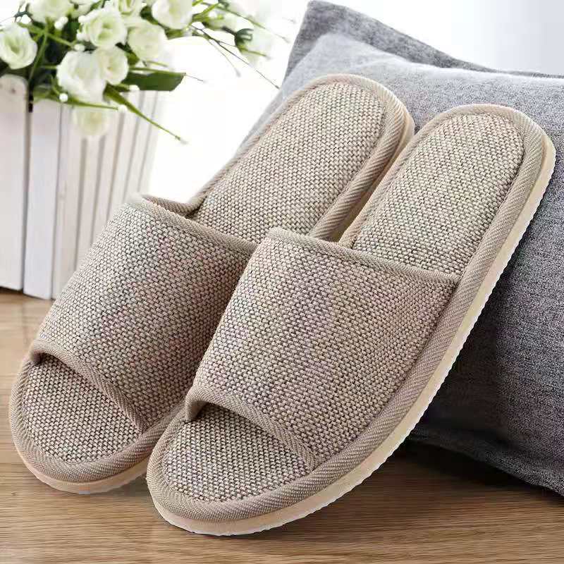 Cross-border spring and autumn four-season linen slippers for women, indoor soft-soled lightweight EVA hotel guests, home fabric slippers for men
