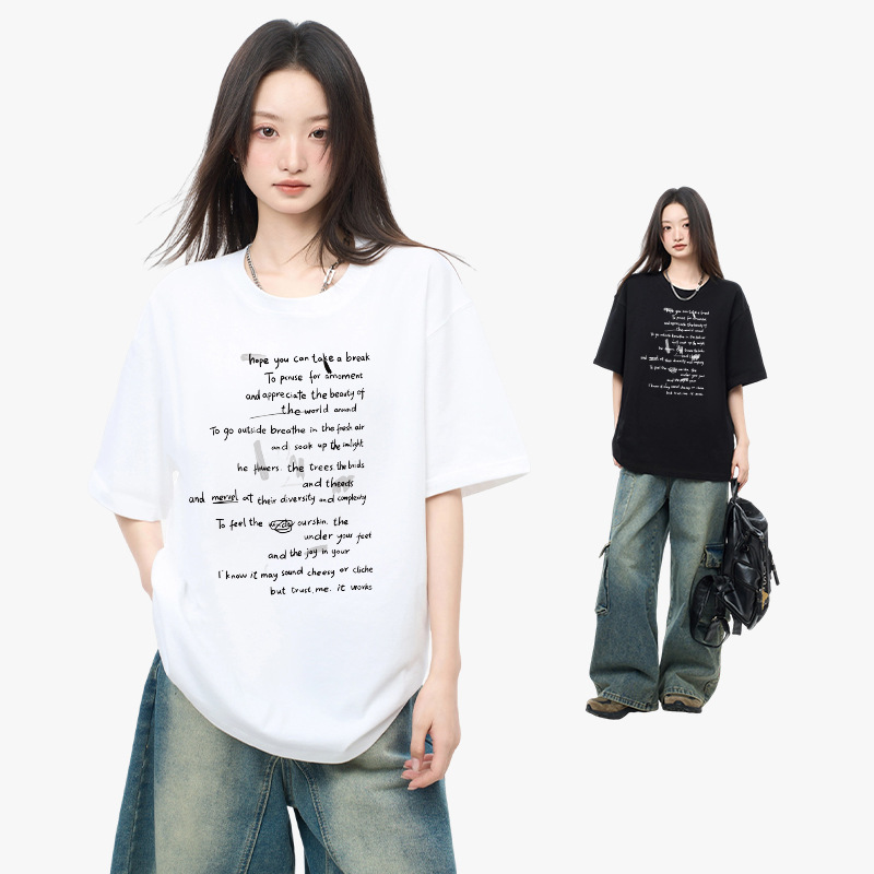 韩版纯棉字母印花短袖t恤女夏季宽松百搭学生ins风潮流上衣打底衫