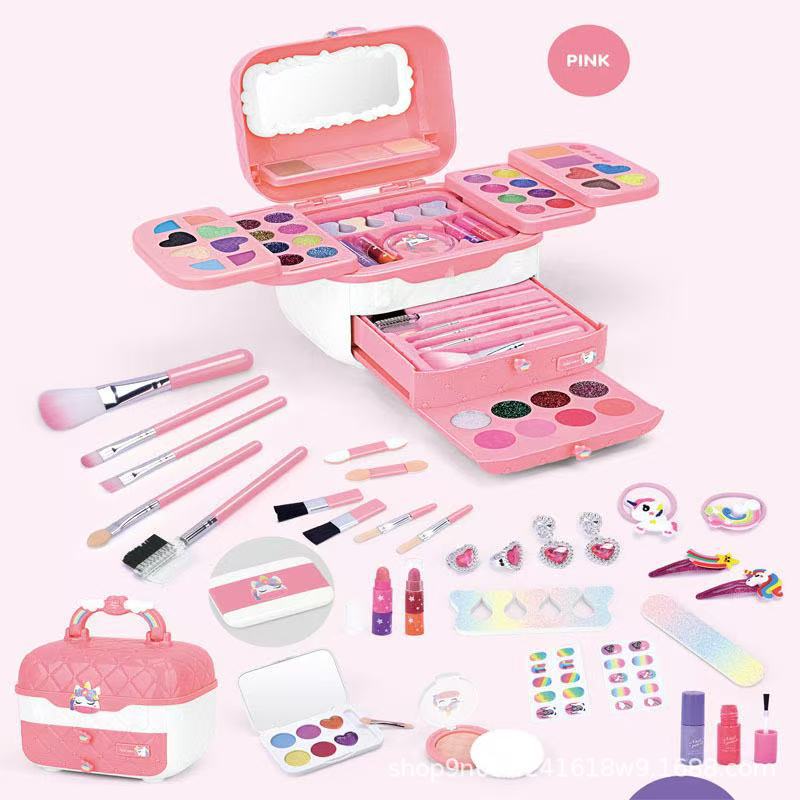 跨境专供女孩化妆玩具儿童化妆品套装可涂抹过家家公主彩妆手提盒