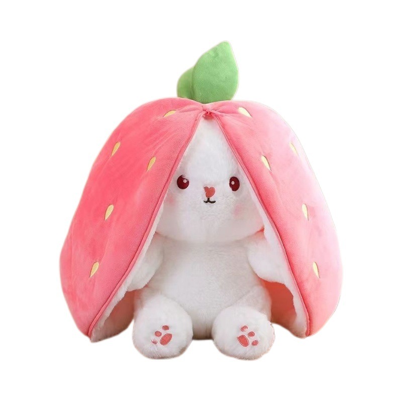 Strawberry Rabbit Doll Turned Bunny Plush Toy Doll Carrot Birthday Gift Valentine Throw Pillow Item Picture