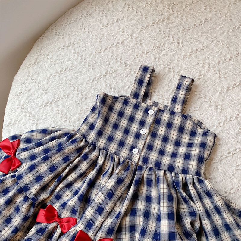 Summer new children's stylish checkered bear dress for girls, baby vest and princess dress Specification image