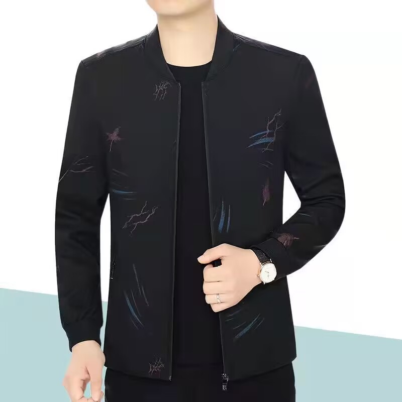 Men's jackets for middle-aged and elderly people, mid-thick jackets for spring and autumn, round-neck casual jackets for middle-aged men, long-sleeved jackets Specification image