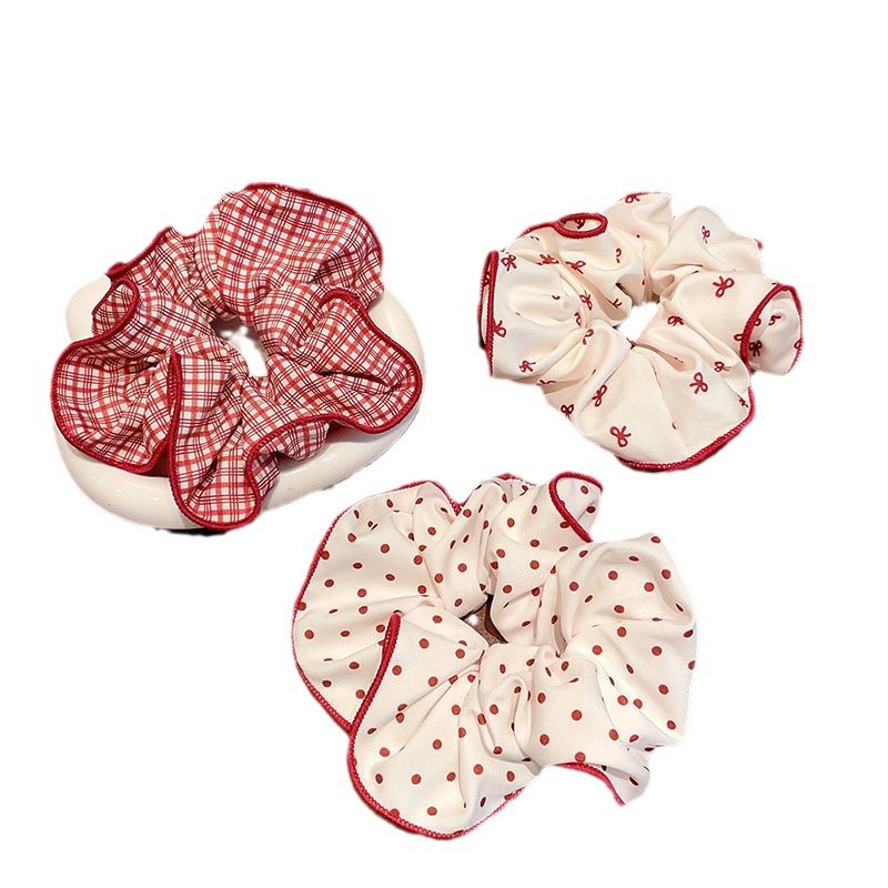 Ankela red headwear, children's large intestine ring, no hair damage, girls' hair tie, girls' bun hairstyle, high elasticity hair ring Item Picture