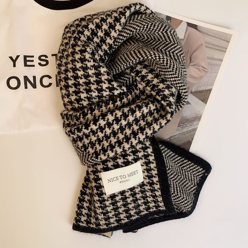 New Autumn And Winter Fashion Korean Women's Knitted Scarf Matching Men's Wide Scarf Solid Color Woolen Couple Scarf details Picture