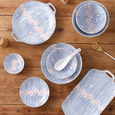 创意日式碗盘套装轻奢和风日本复古组合好看家用陶瓷碗碟乔迁送礼餐具多样式组合套餐耐用卫生易清洗