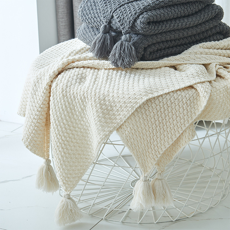 新款北欧风流苏针织毯子办公室空调午休毯毛线盖毯沙发休闲毯毛毯