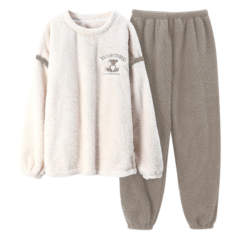 Couple Pyjamas Winter With Thick Coral Velvet For Men And Women Autumn And Winter Flannel Homewear Warm Two Sets Item Picture