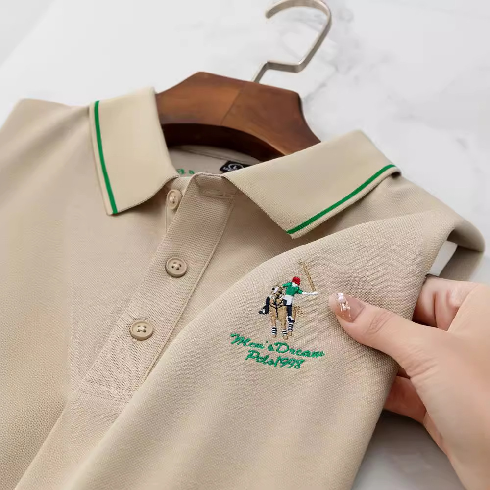 A new summer in-stock lapel embroidered breathable solid color short-sleeved casual daily middle-aged business polo shirt for men Specification image