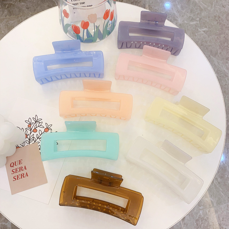 10.5Cm Multi-Color Jelly Ins Simple Korean Version Hollow Rectangular Hairpin Grab Clip Transparent Color Oversized