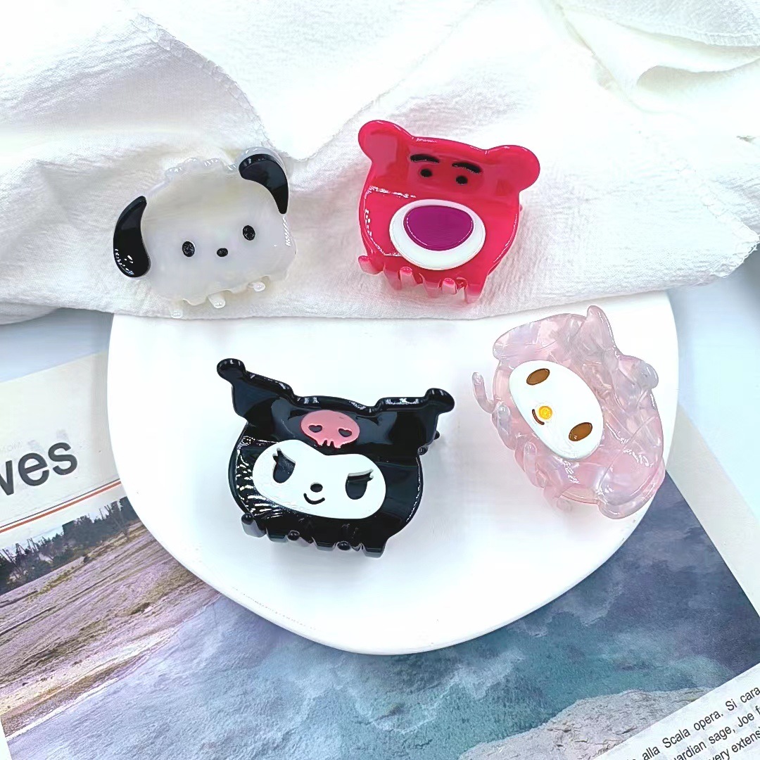 New Cartoon Acetate Clip Sanricole Grab Clip Hello Kitty Melody Hair Accessories Kulomi Laurel Dog Shark Clip Specification drawing