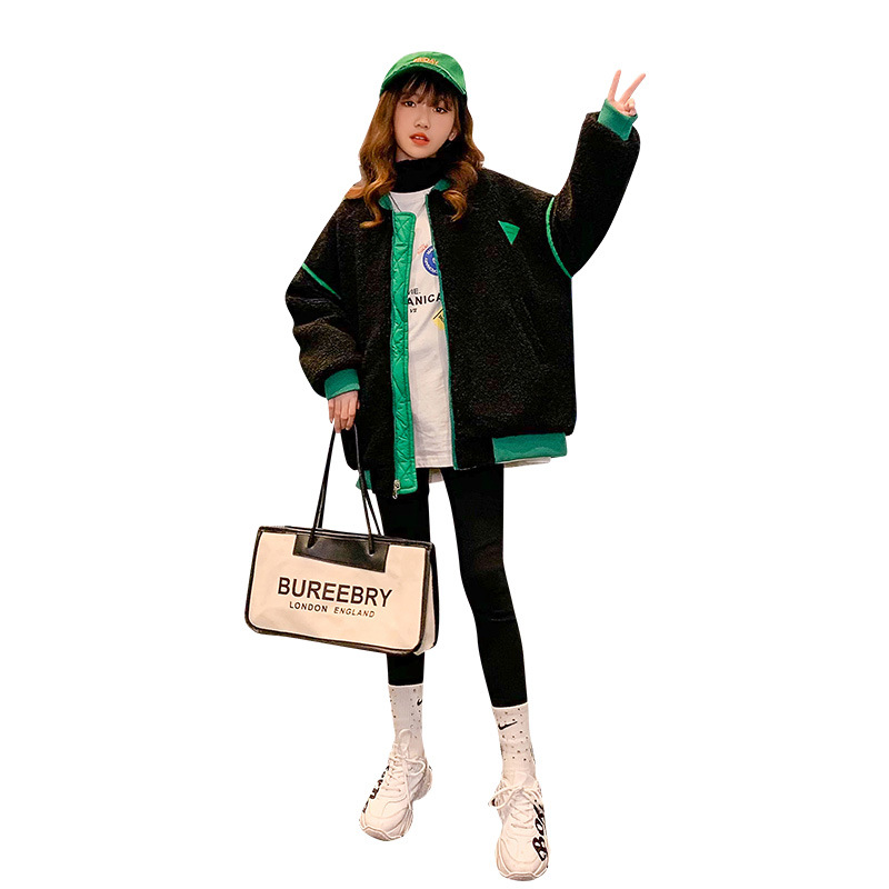Girls' thick coat Autumn and Winter 2021 New style Children's double-sided lambskin baseball jacket Cotton-padded jacket Cotton-padded jacket top Item Picture