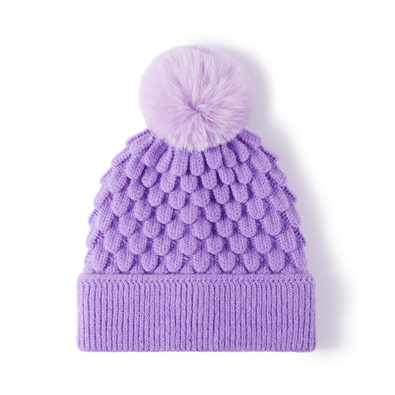 Europe And The United States Autumn And Winter With Hairball Women Outdoor Warm Thick Cold Hat Cross-Border Beanie Plus Fleece Knitted Woolen Hat Wholesale Item Picture