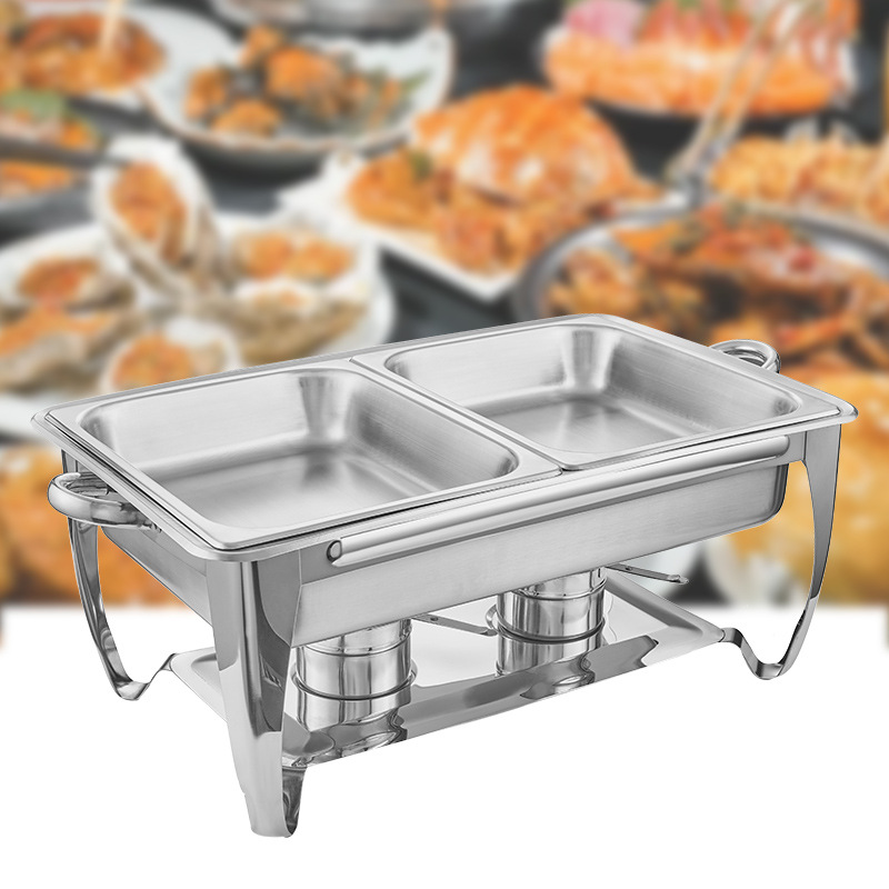 Stainless steel buffet pot for restaurants in stock and wholesale. Grilled fish, hot pot, kimchi, built-in alcohol stove buffet pot Application Scenario
