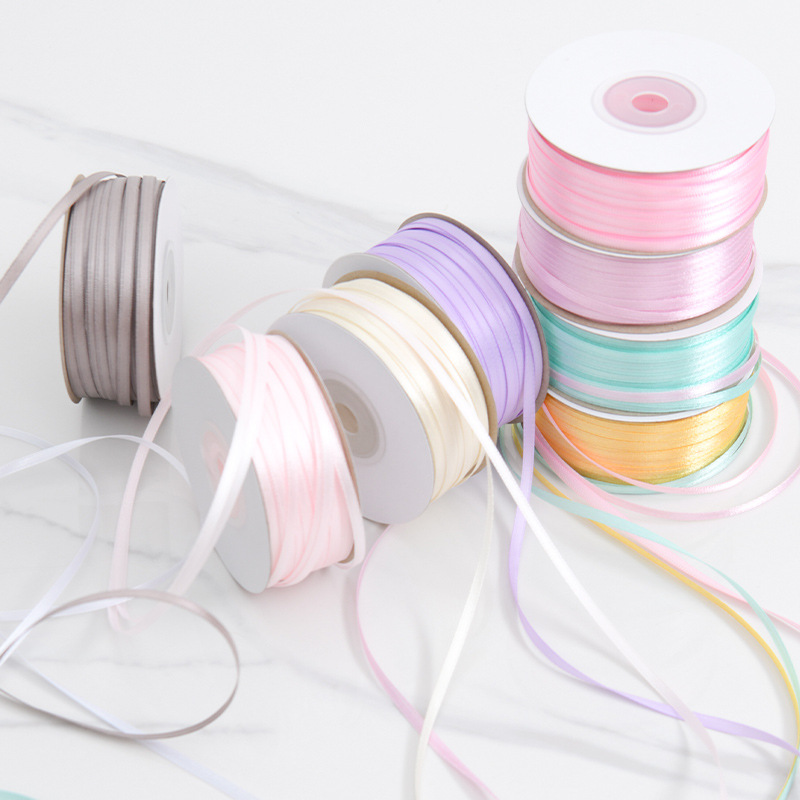 3mm fine silk tape, double-sided polyester tape, braided hair accessory, headwear, decorative bookmark, colored ribbon, diy material, encrypted silk details Picture