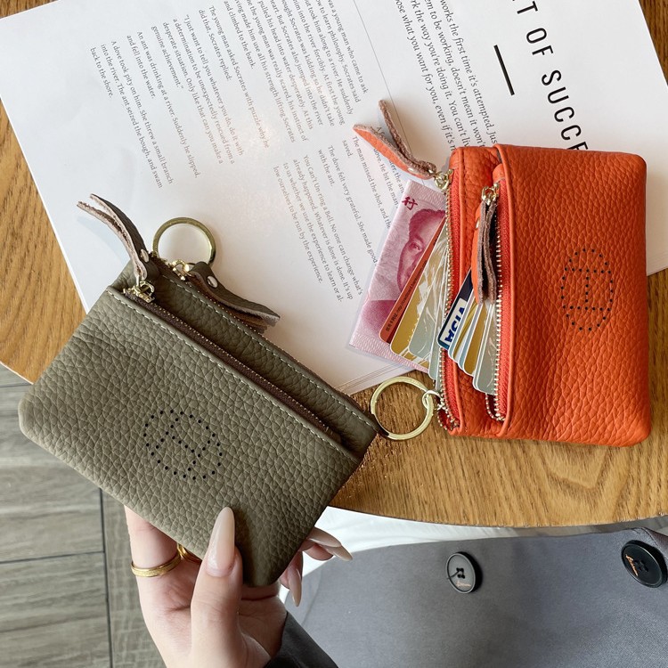 2024 New genuine leather women's loose change bag, top layer cowhide, exquisite and high-end, double zipper, large capacity key small bag for women Item Picture
