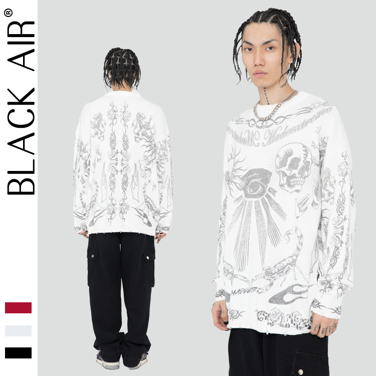 MADEEXTREME's 2021 autumn/winter new men's sweater collection features an aged skull print American streetwear knitwear trend Specification image