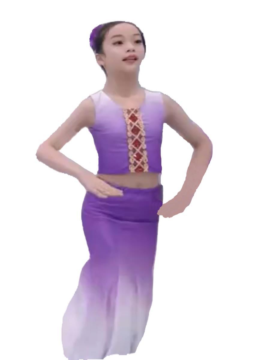 Children's Dai ethnic group flower dance performance costumes, peacock dance performance costumes, art examination gradient slimming fishtail skirts for girls Item Picture