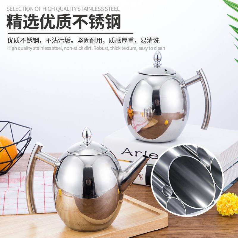 Thickened stainless steel teapot for brewing flower tea, water kettle with filter screen, hotel, restaurant and restaurant induction cooker teapot factory