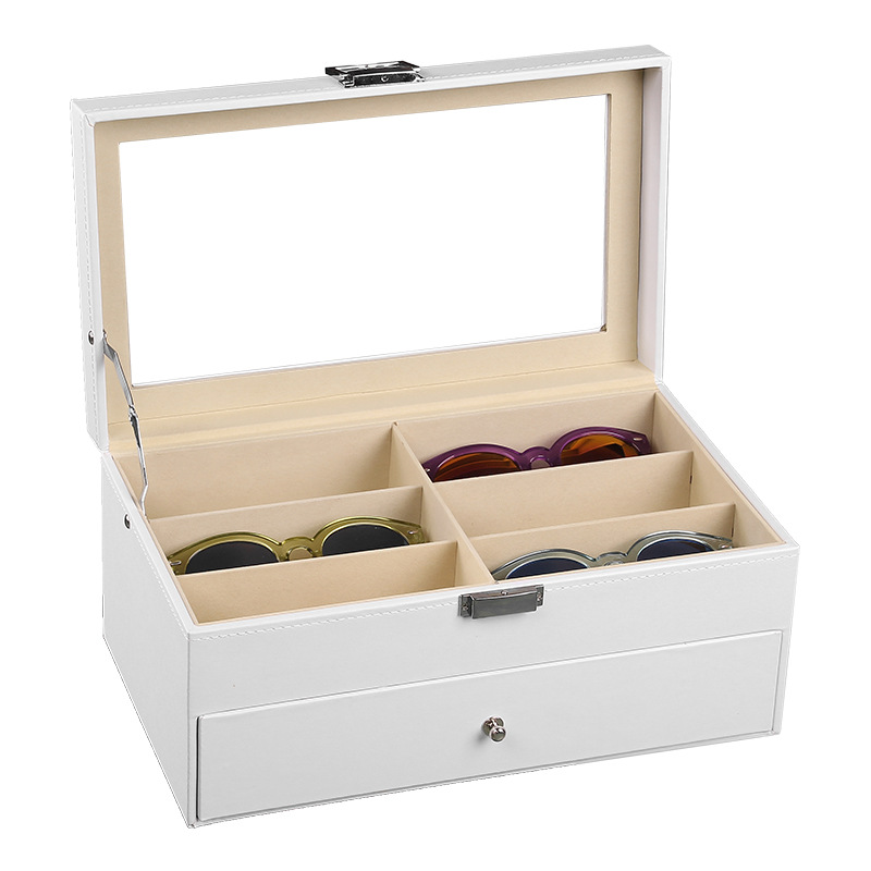 现货批发双层皮质抽屉眼镜盒12格家用防尘木质眼镜收纳太阳墨镜盒详情图2