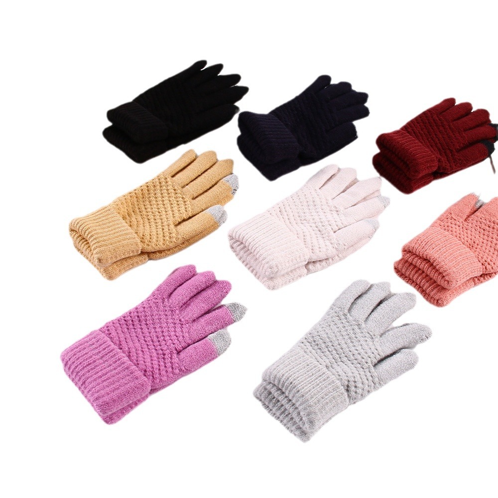 Knitted touch screen gloves for women to keep warm in autumn and winter, elastic back-opening fleece gloves, thickened unisex woolen hands Item Picture