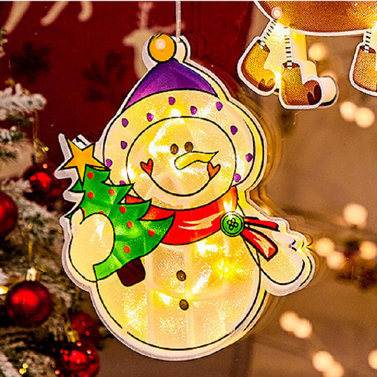 Cross-border best-selling Santa Claus bells, snowmen, reindeer, Christmas trees, LED suction cup lights, window decorations, Christmas colored lights