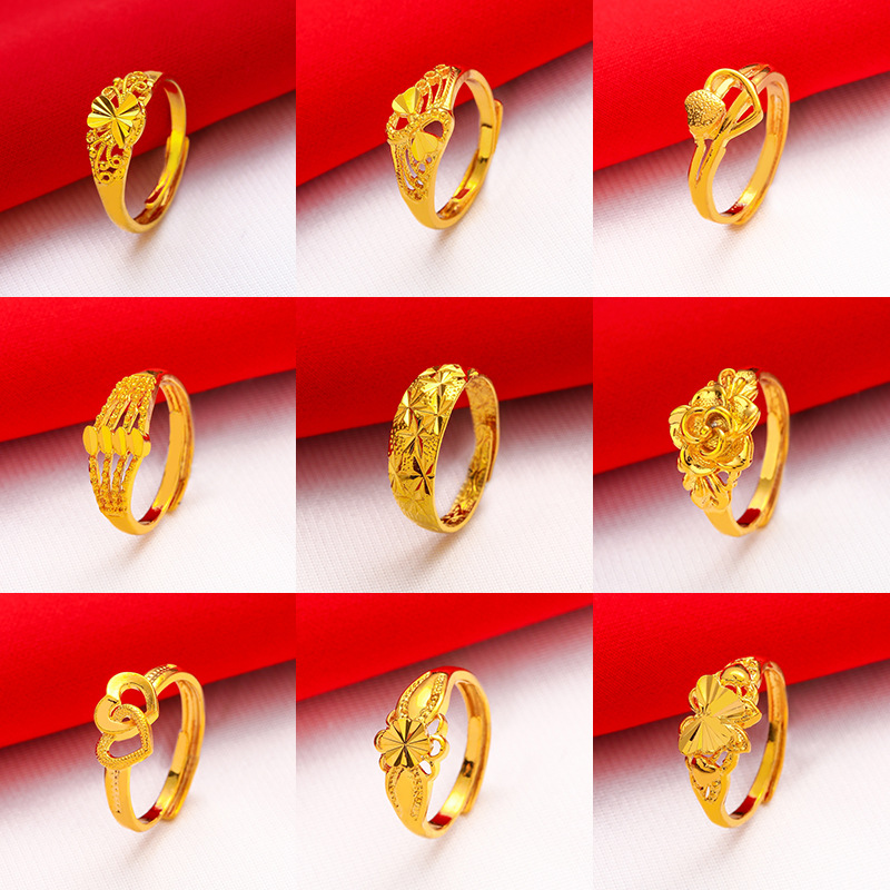 2021 new live-streamed 24K simulated gold jewelry for women, rose ring, Vietnamese sand gold ring wholesale