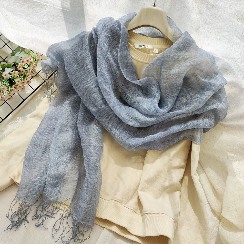 Japanese Renaissance Retro Linen Scarf Female Summer Solid Color Cotton And Linen Scarf Dirty Dyed Thin Shawl Foreign Trade Silk Scarf Female