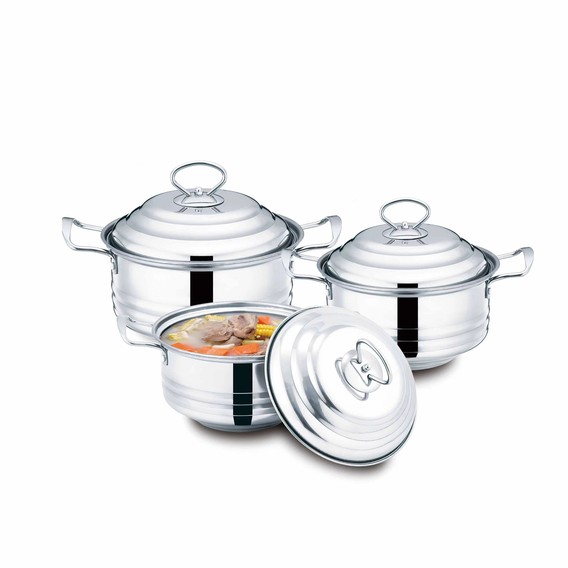 Korean-style stainless steel double-eared pot with a double bottom and rolled edge, flat-bottomed soup pot, mostly used for stewing, small milk pot with lid, factory wholesale Application Scenario