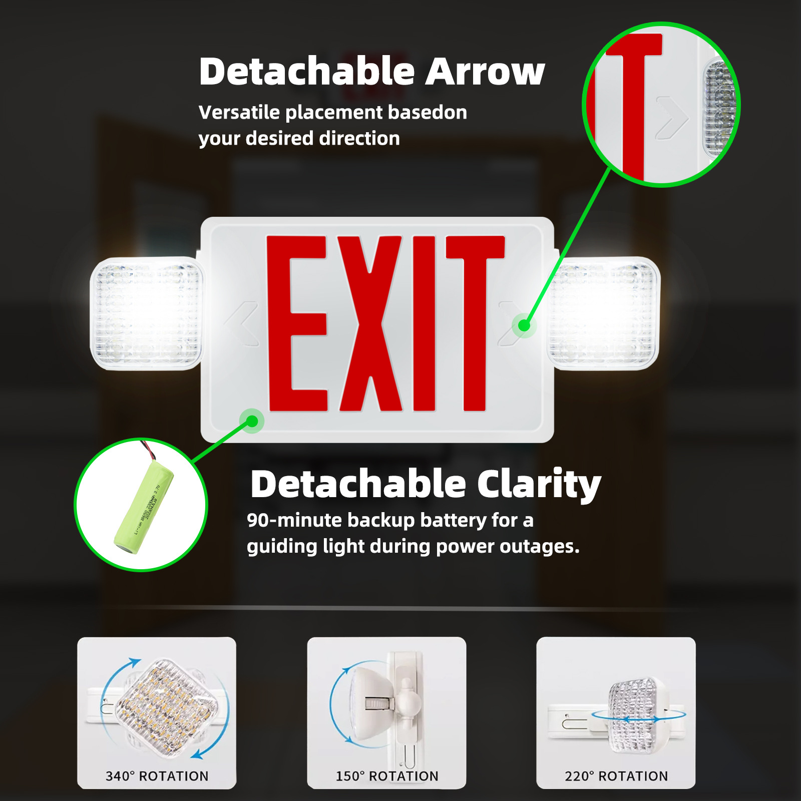 Cross-border e-commerce North America 120V/220V universal LED fire emergency light universal emergency exit safety exit details Picture