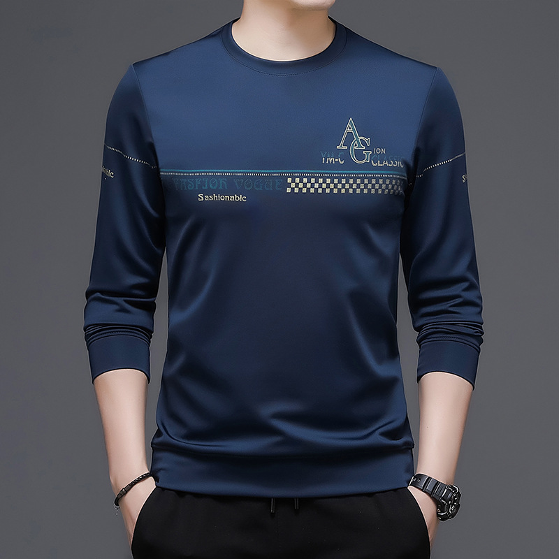 2022春季新款韩版潮流长袖T恤男 时尚圆领休闲上衣 男士长袖卫衣图