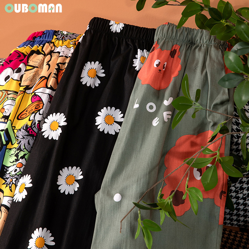 Summer Ladies Cotton Home Trousers Printed Pajama Trousers Floral Trousers Cropped Trousers Casual Loose Large Size With Pockets Application Scenario