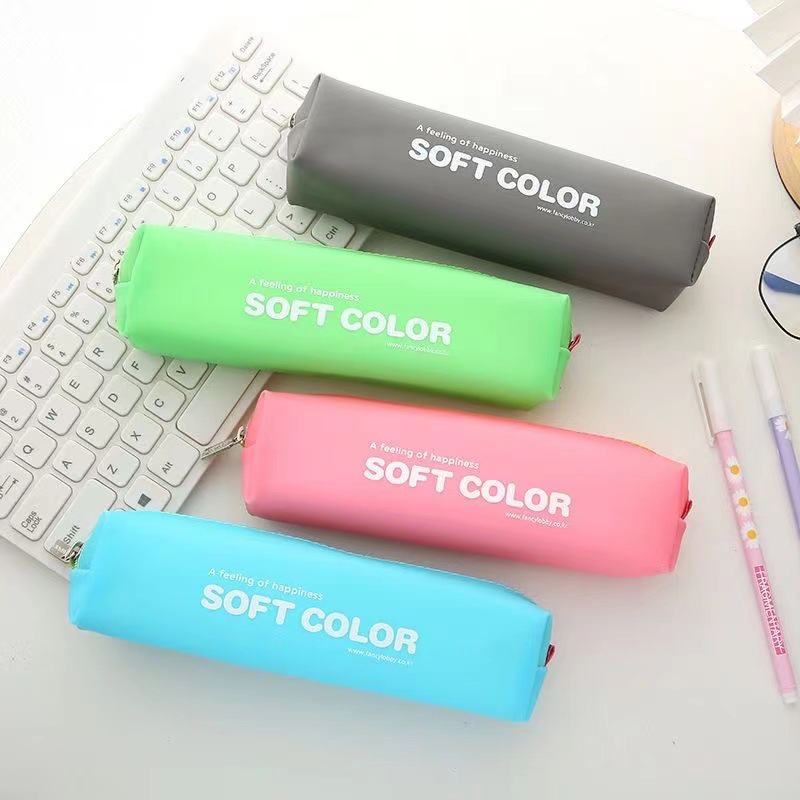 Korean candy-colored pen case factory direct sales, jelly glue, cute girls, large-capacity color-blocking sweet stationery bag storage