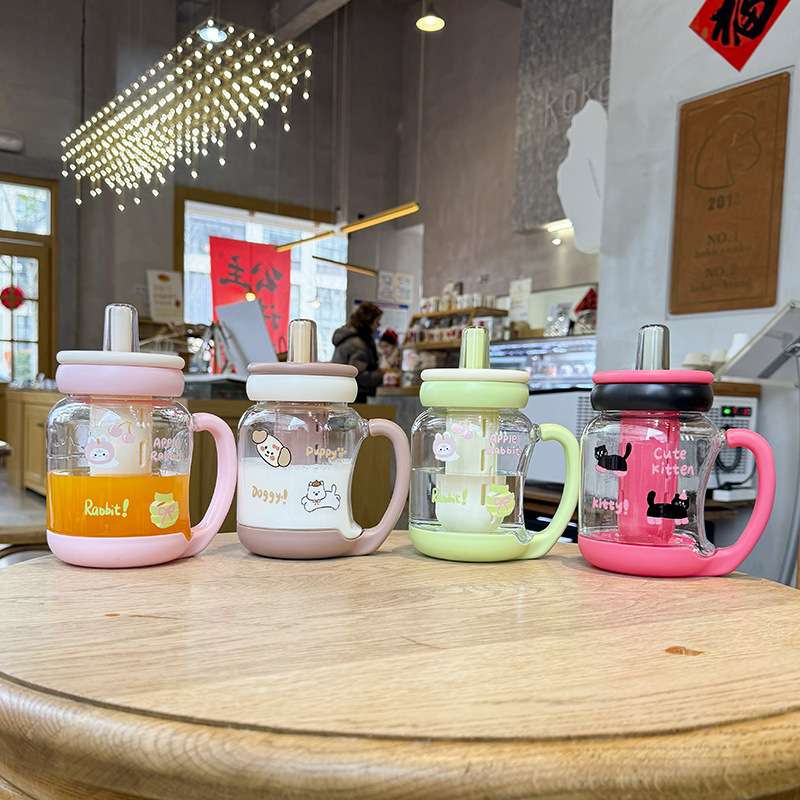 百利友夏季花茶杯900ML可爱杯子女生办公室咖啡杯便携塑料水杯