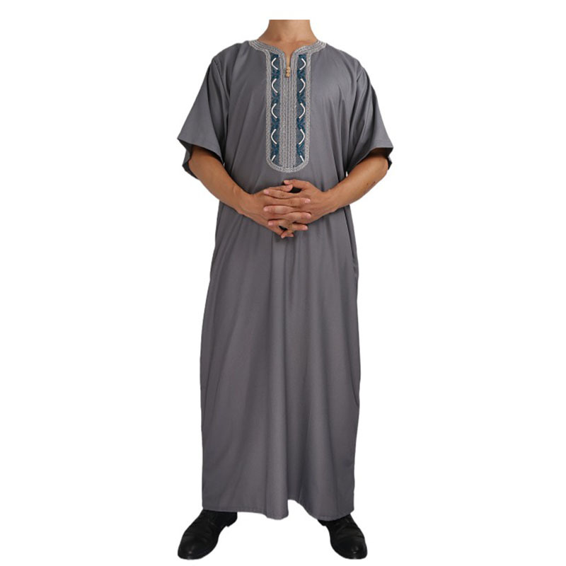 New Middle East cotton and linen Arabian men's robes embroidered spot Arabian factory short sleeve clothing Application Scenario