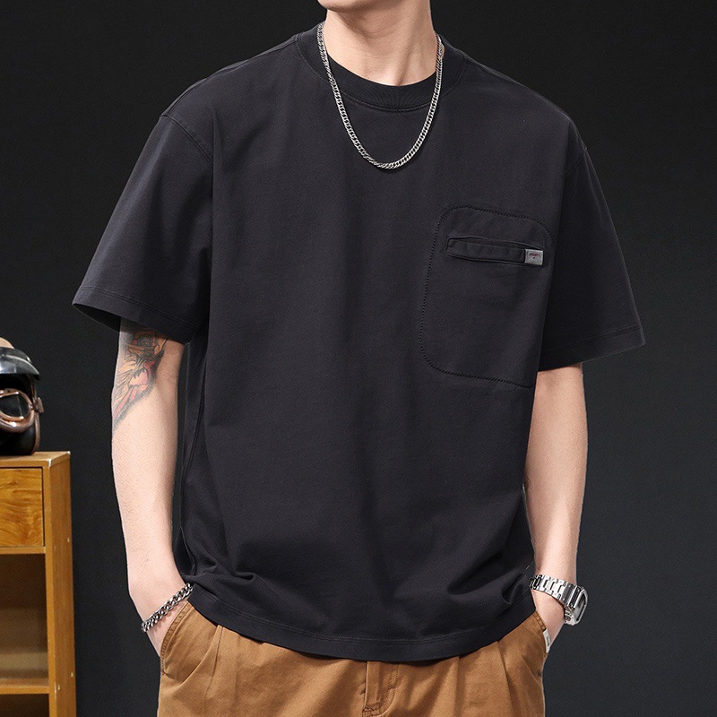 American retro trendy brand short-sleeved T-shirts for men's summer 2025 new large-sized high-end clothing, heavyweight men's T-shirts details Picture