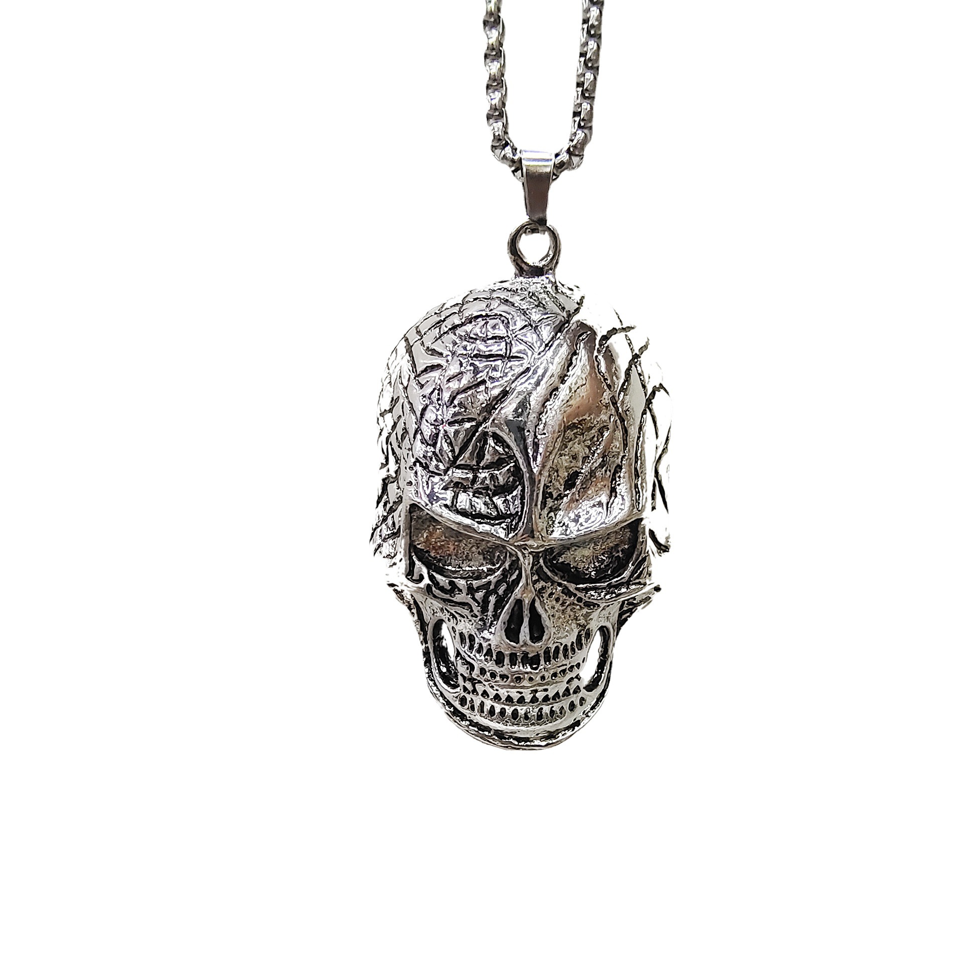 Net Red Men's Necklace European And American Military Brand Necklace Sweater Chain Alloy Big Ghost Head Pendant Stainless Steel Necklace Batch Item Picture