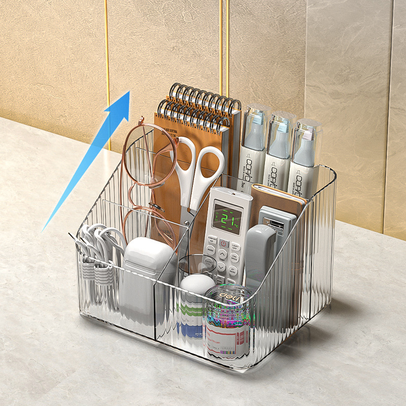The transparent cosmetic storage box on the desk exudes a high-end feel. The light luxury acrylic dressing table storage box and pen holder are suitable for office use Application Scenario