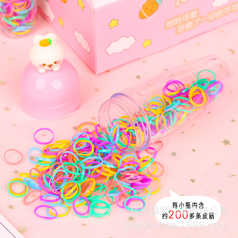 Children's bottled disposable rubber bands, colorful hair bands, girls' and babies' hair ties, elastic leather bands, hair ties, hair accessories Specification image