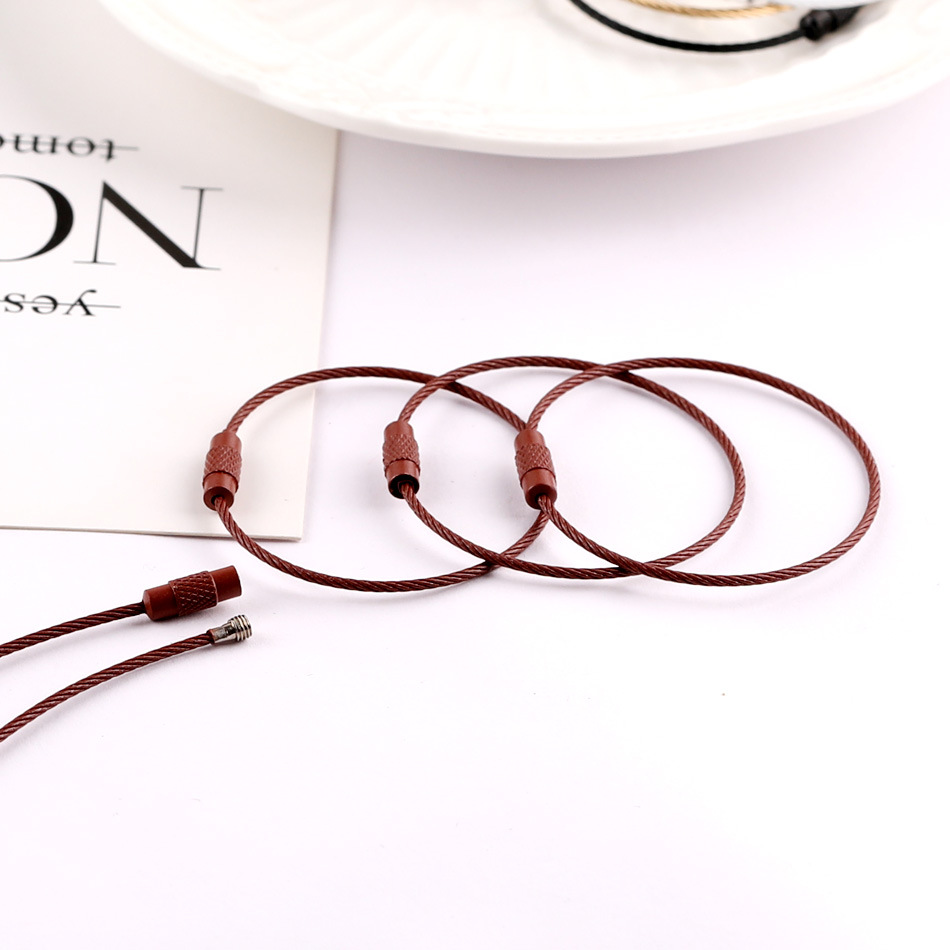 Metal colored spray-painted steel wire ring, steel wire rope rotating screw, key ring, key buckle diy bag pendant accessories Specification image