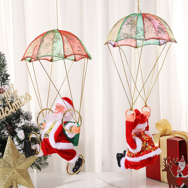 Creative Ceiling Hanging Electric Music Parachute Santa Somersault Dance Christmas Decorations Gifts Application Scenario