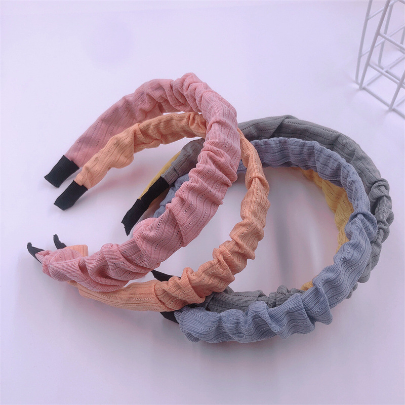 New Summer Small Fresh Hair Band Fold Wave Wide Edge Fabric Head Band Haircard 2 Yuan Shop Supply Specification drawing